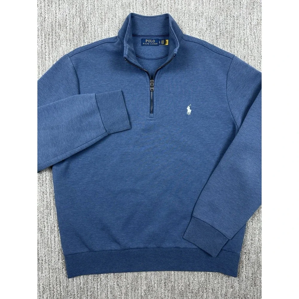 Polo Ralph Lauren Sweater Mens Large Blue Quarter Zip Mock Neck Pullover Pony